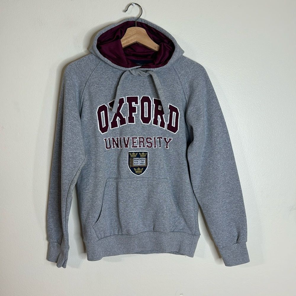 Oxford University Hoodie Men's Pullover Collegiate Crest Gray Maroon Size S